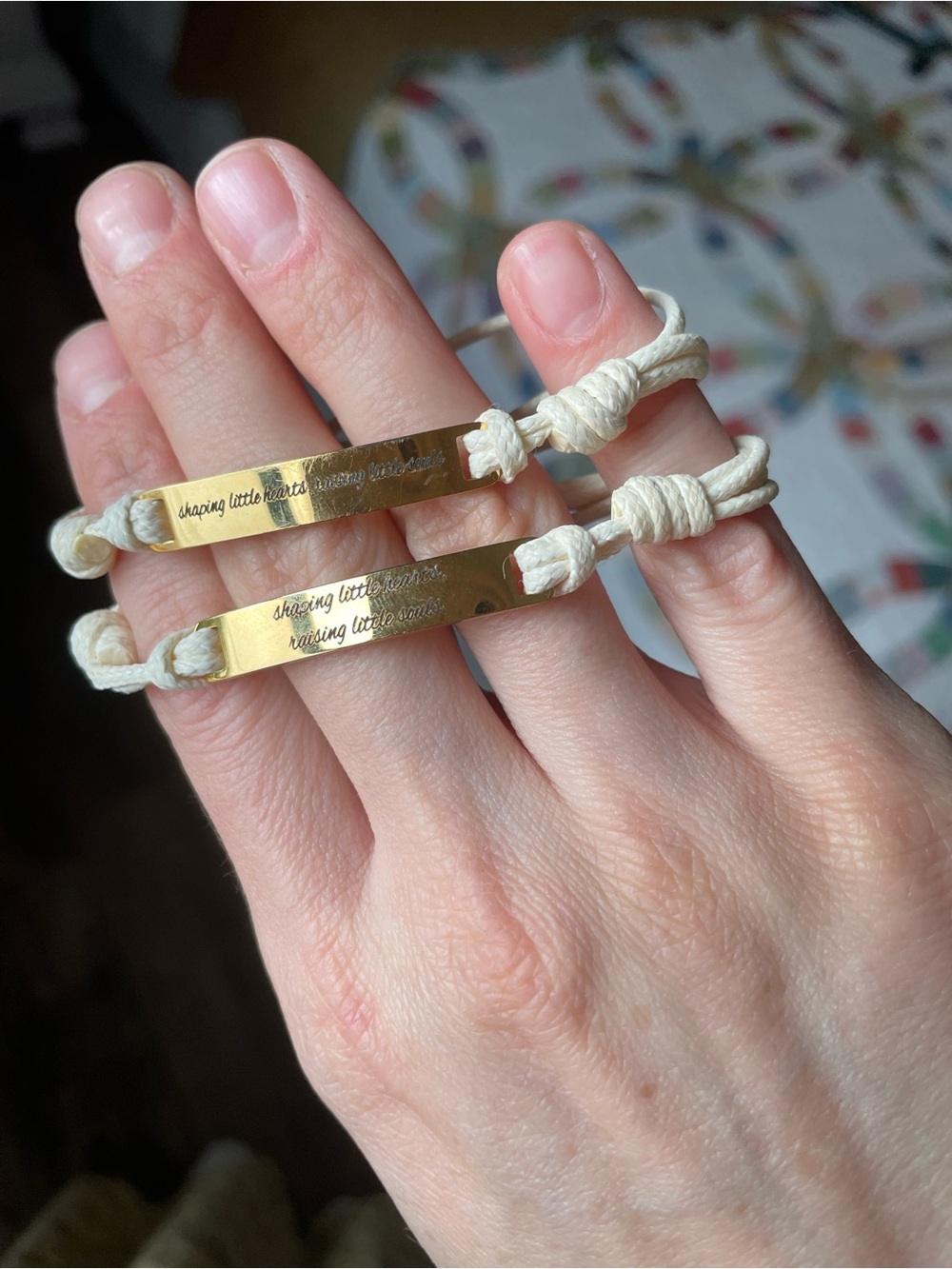 Gold Plate Ivory Cord Inspirational Bracelet - Unbranded